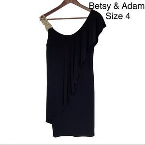 Betsy & Adam Embellished Black 1 Shoulder Dress 4